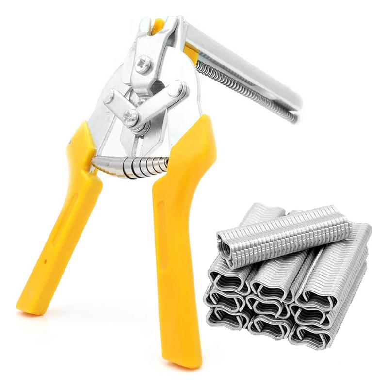 

Type M Hog Nail Ring Pliers Kit With 2400Pcs M Clips For Fence Fastening, Upholstery Installation, Animal Cages,Yellow жовтий