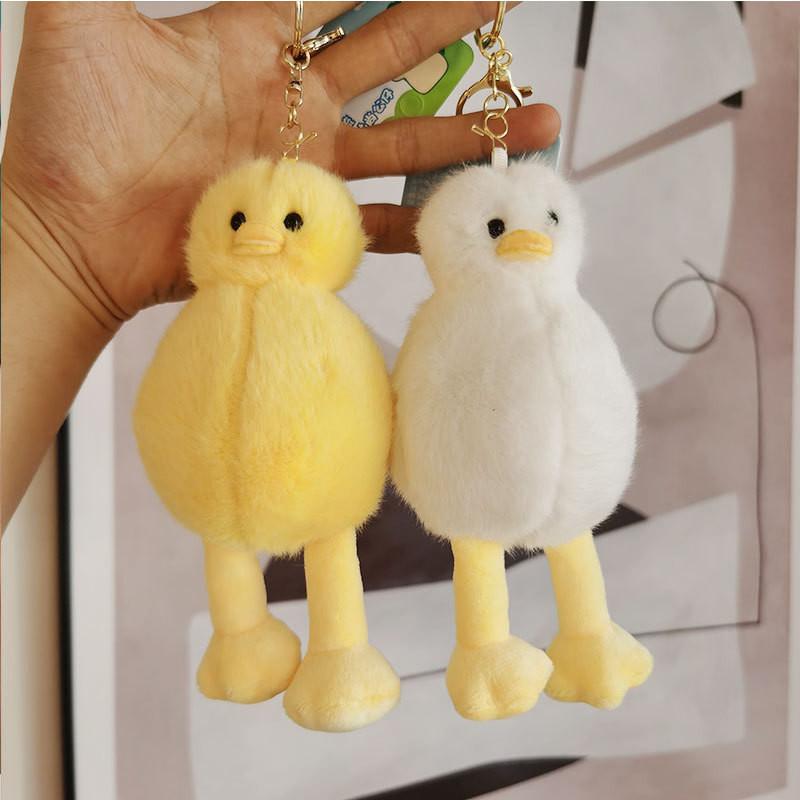 Short Plush Bear Keychain Adorable Yellow Duck Stuffed Animal For Bags And Keys**