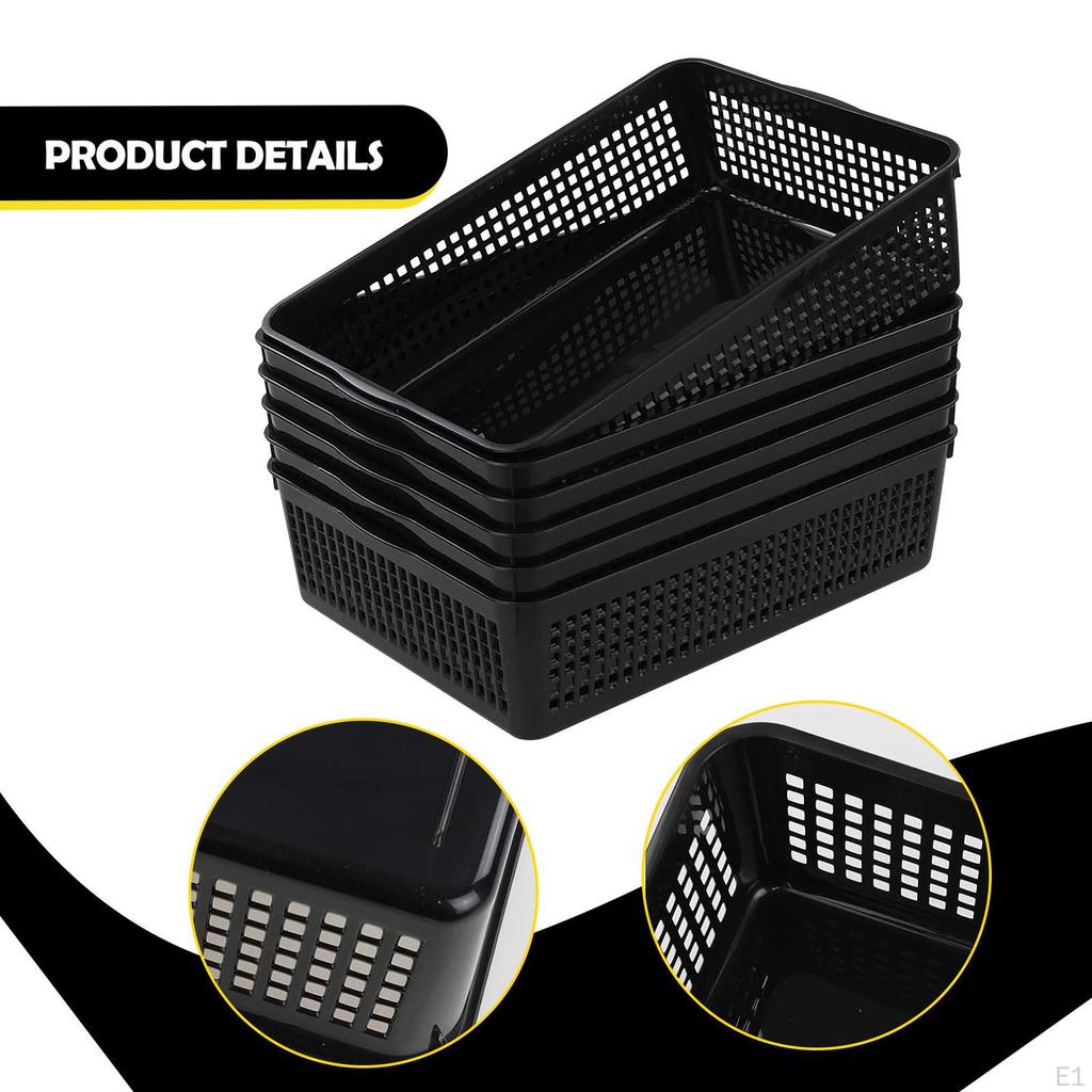 6 Pieces Storage Baskets Desktop Basket Multipurpose Black File Organizer Bins for Closet