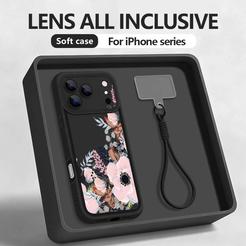 Wrist Strap Lanyard Phone Case For iPhone 17 Pro Max Air 16E 16 14 15 Pro 12 13 Pro Max 11 Colourful Plant Pattern TPU Cover