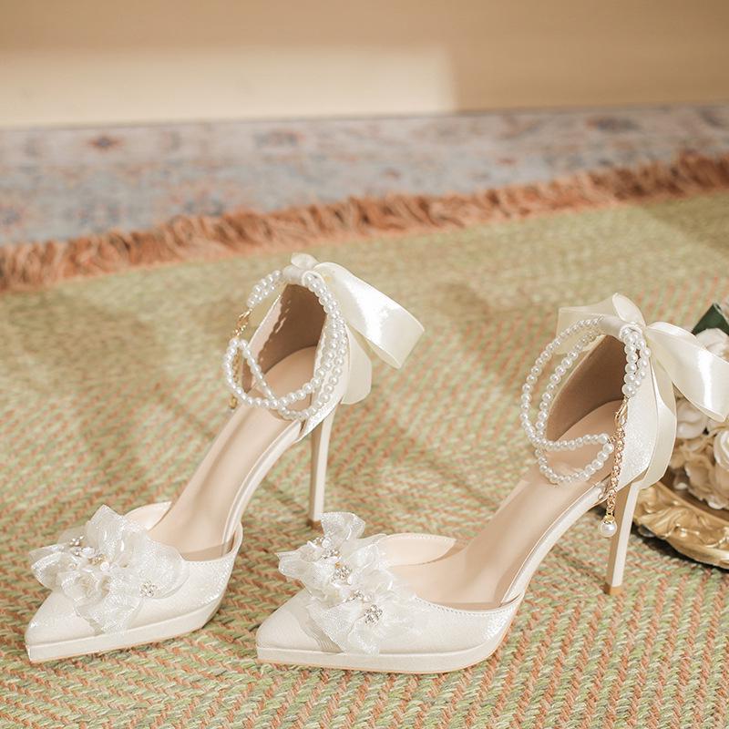 

Женские туфли на шпильке 2025 с ремешком, бантом и платформой для свадьбы 37