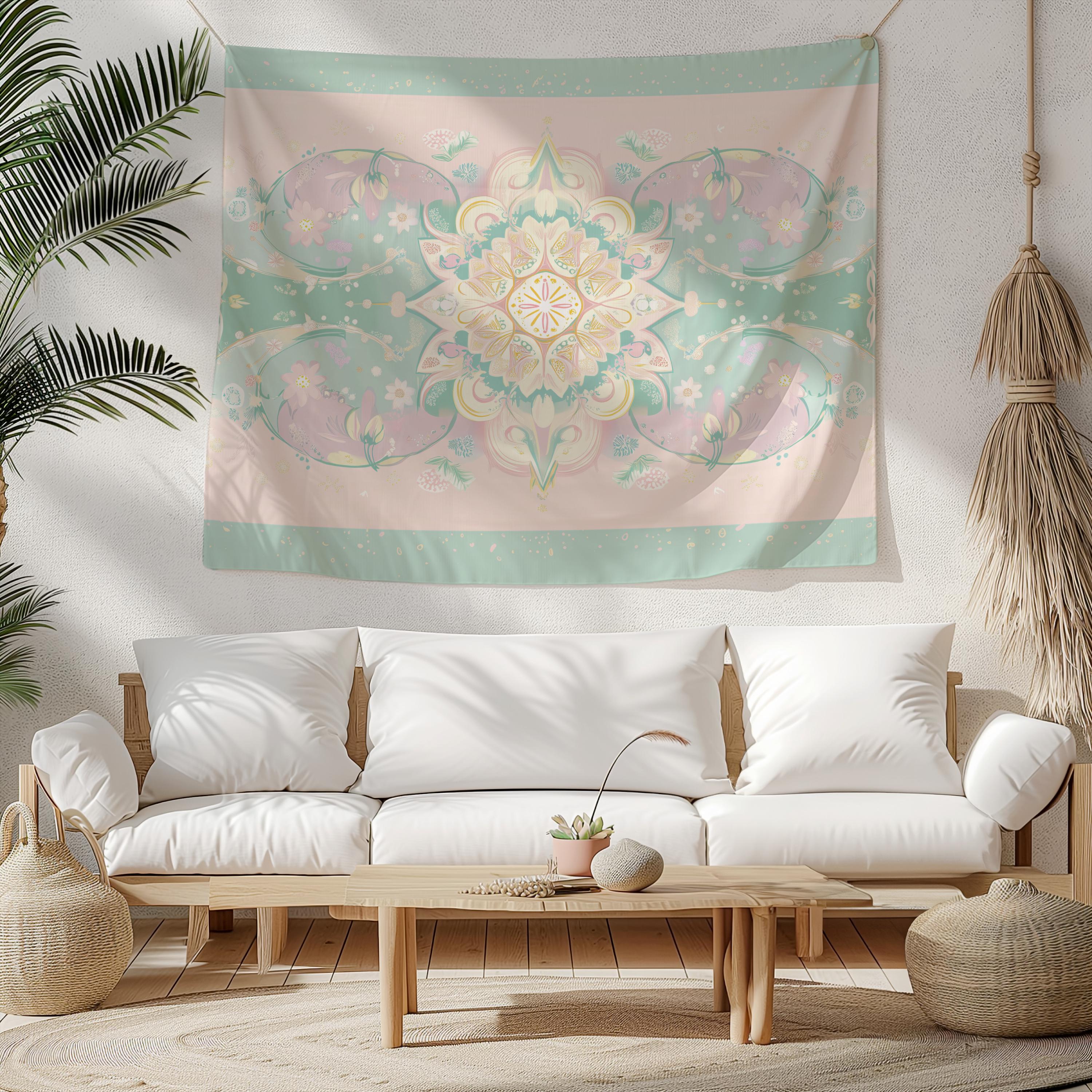 Vintage Pink Bohemian Tapestry Art Deco Wall Hanging Art Nouveau Wall Cloth Pastel Colored Backdrop Mint Green Wall Decor 100X70CM