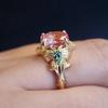 Luxury Shining Brightly Gold Color Micro-inlaid Zircon Pink Gemstone Flower Ring for Women Bride Wedding Designer Jewelry Gift