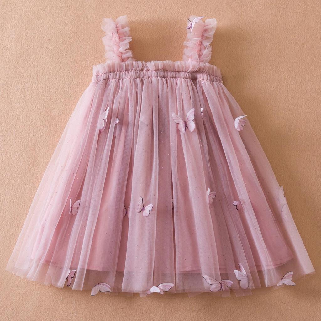 Summer Girls Suspender Dress Butterfly Cute  Girl Mesh Puffy Vest Princess Dress
