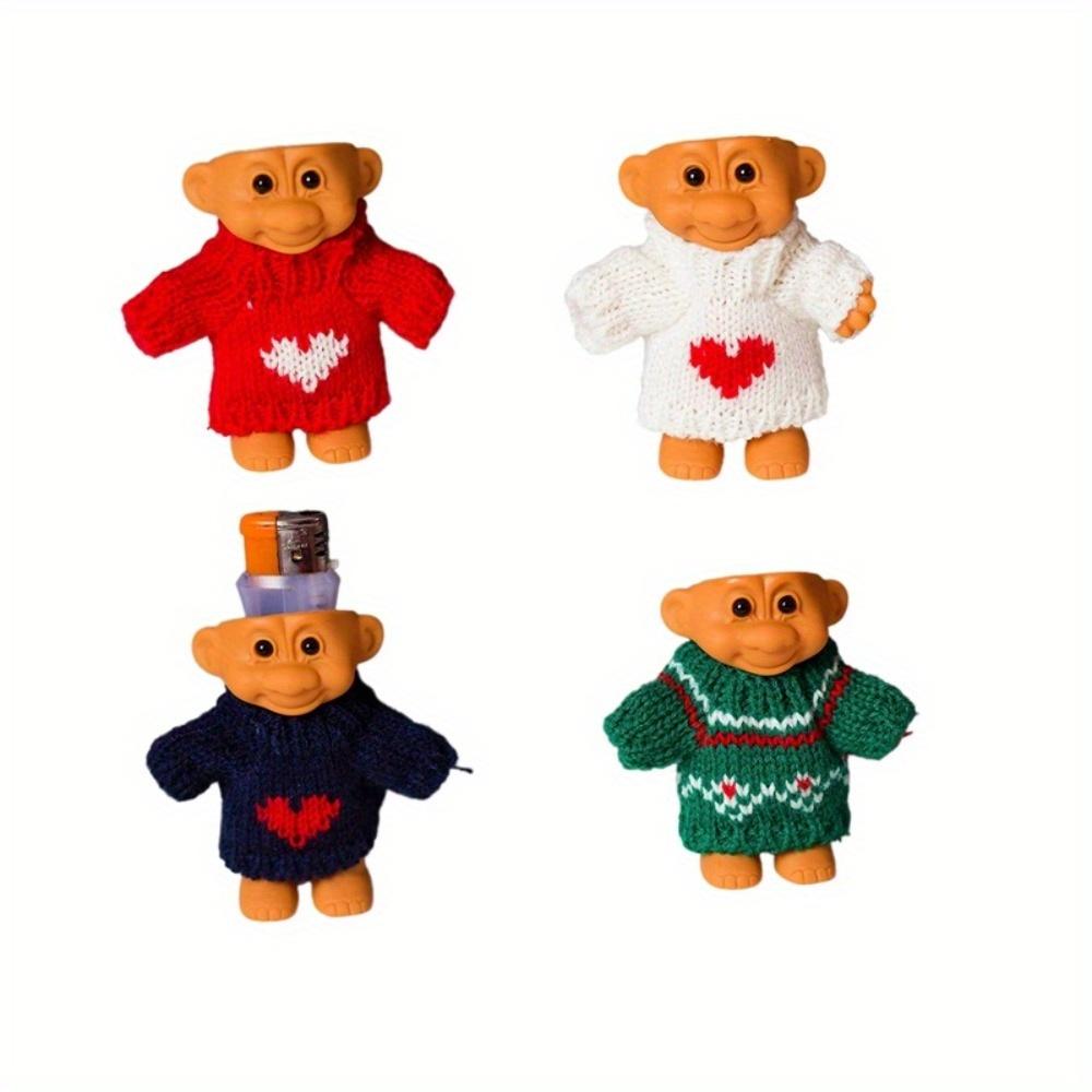 Set Rossetti Bambola Troll Personalità Cool e Creativa Fulmine Retro Piccolo Giocattolo Indossando Maglione Carino
