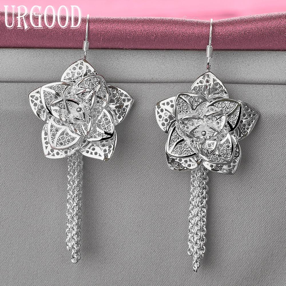 925 Sterling Silver Flower Earrings Wedding Jewelry