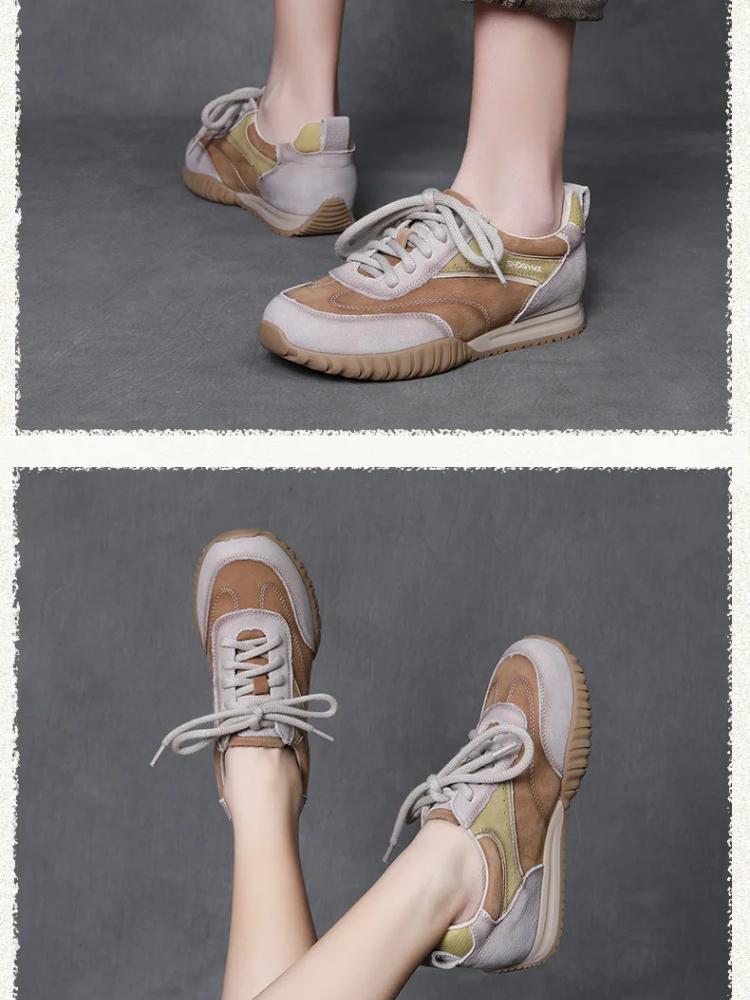 Johnature Genuine Leather Sneakers Versatile Soft Soled Lace-up Women's Casual Sports Shoes