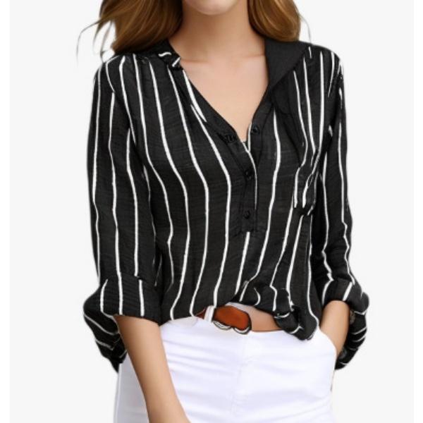 Dámská pruhovaná košile s jednoduchým módním potiskem plus velikosti