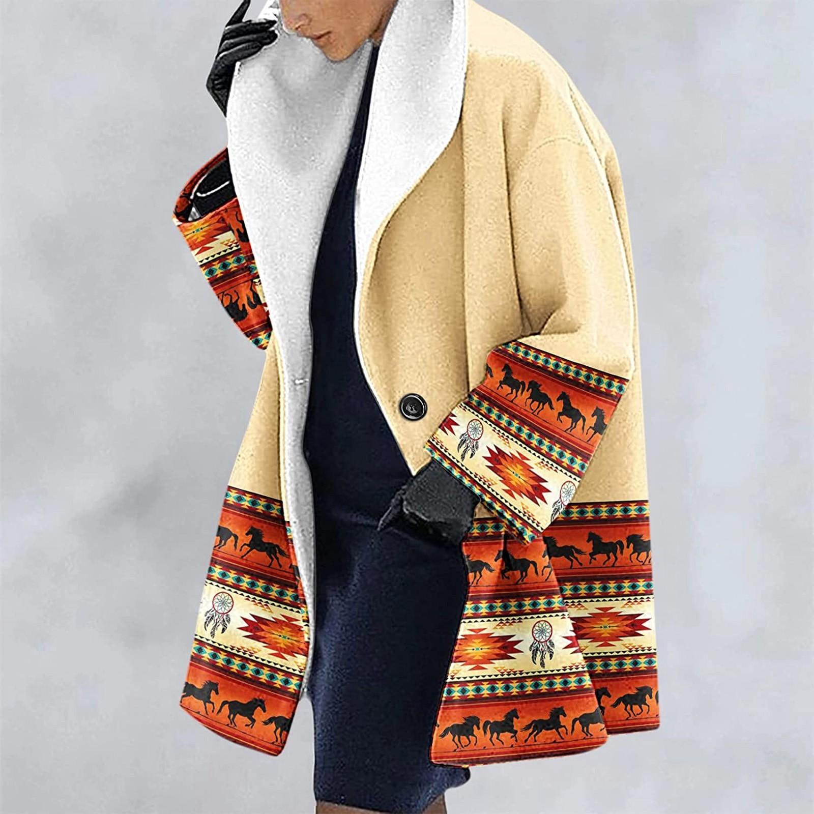 

Жіноча товста вовняна куртка з етнічним принтом і капюшоном, вітрівка, кардиган XL жовтий