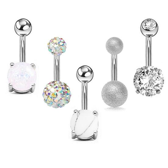5Pcs/Set Navel Ring Short Anti-allergy Comfortable Zircon Belly Navel Piercing for Party
