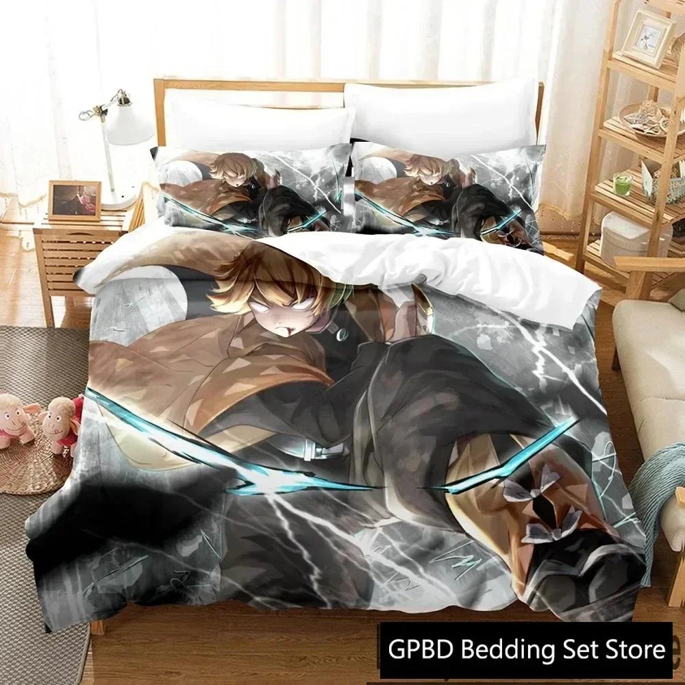 Anime Zenitsu Agatsuma Demon Slayer Bedding Set Single Twin Double Queen King Cal King Size Bed Linen Set