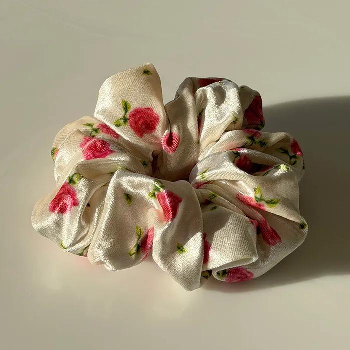 White Velvet Rose Scrunchie