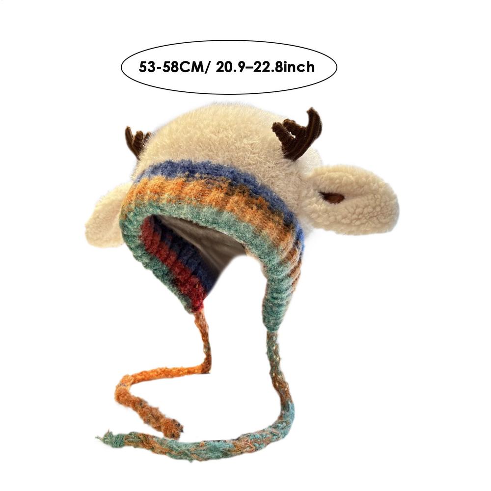 Christmas Antler Hat Windproof Knit Beanie Reindeer Warm Hat for Women Girls Teens Children Travel Holiday Outdoor