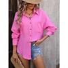 Spring and Autumn Women's Drop Shoulder Wrinkled Fabric Casual Long Sleeve Shirt
