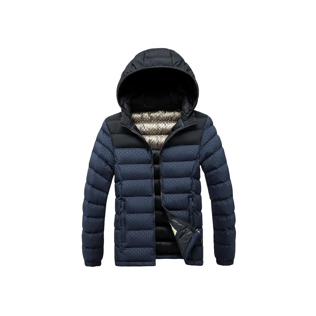 Lightweight Cotton Coat Men's Winter Contrasting Color Graphene Full Print Removable Cap Thickened Hooded Jacket Men