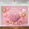 Happy Mother's Day Backdrop Thanks Best Mom Floral Flower Love Heart Mothers Day Birthday Photography Background Photo Studio