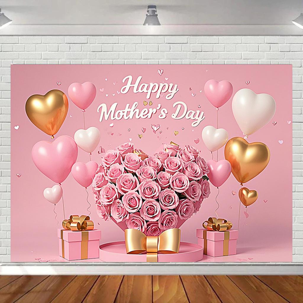 Happy Mother's Day Backdrop Thanks Best Mom Floral Flower Love Heart Mothers Day Birthday Photography Background Photo Studio