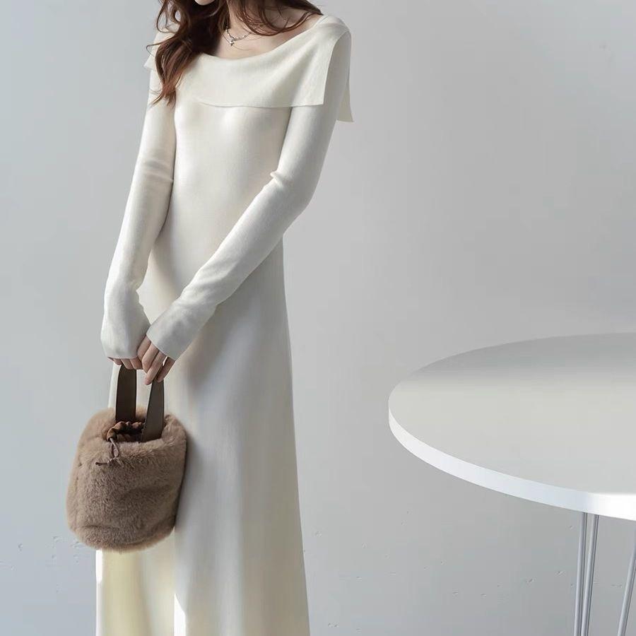 Fashion Knitted Off Shoulder Dress With Long Sleeves For Casual And Party Wear