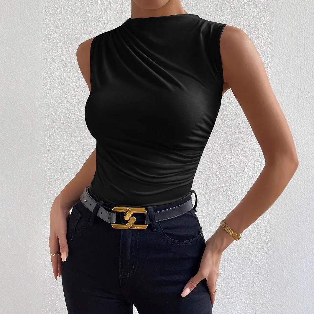 

2025 Fashion Sleeveless Semi-high Neck Ruched Pullover Vest XX-Large