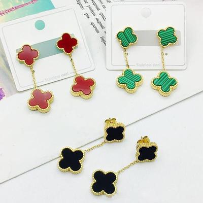 Temperament Classic Four-Leaf Clover Earrings Stainless Steel Personality Hundred Match Titanium Steel Earrings Ladies Earrings