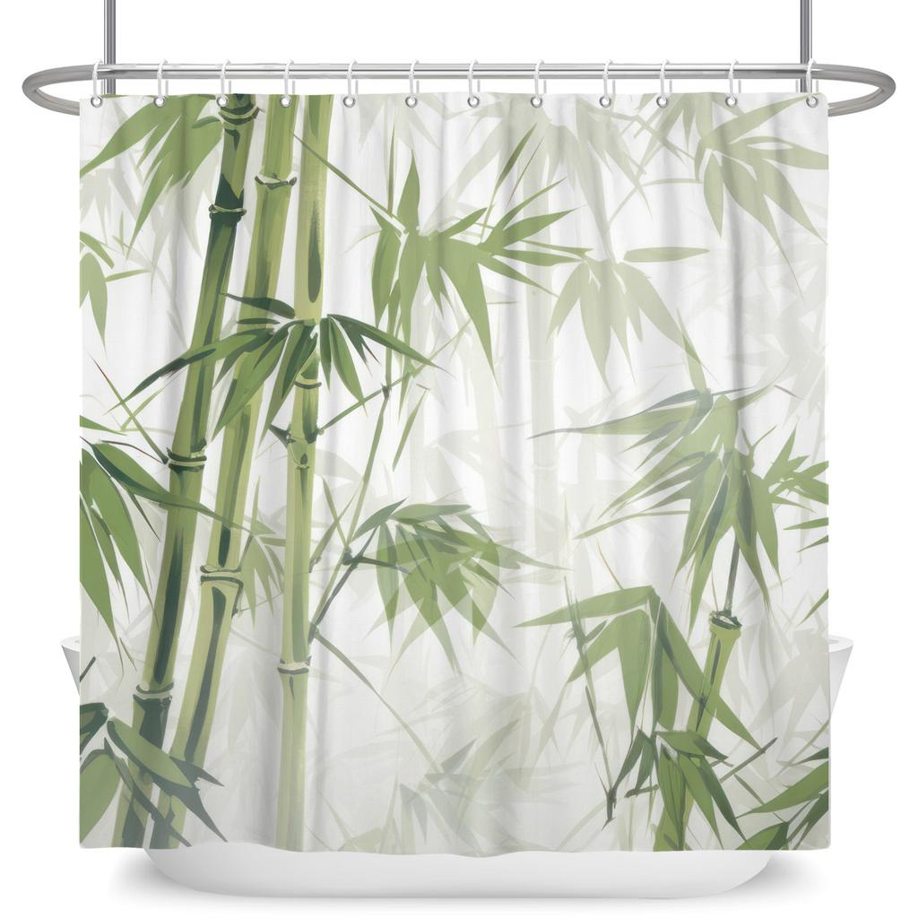 Chinese Style Plum Blossom Shower Curtain with Hooks Waterproof Polyester Bathroom Curtain Ink Painting for Home Decor 180x180cm