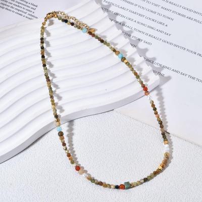 Chinese Retro Style Colorful Natural Stone Beaded Necklace: Versatile, Luxurious Women's Clavicle Chain
