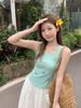 French three-dimensional sequined flower U-neck sling vest for women's summer slim-fitting waist pinching beautiful outer sleeveless short top