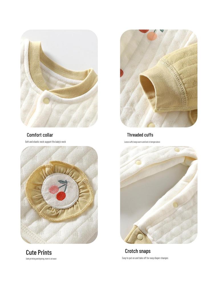 Dreilagiger warmer Baumwoll-Strampler ohne Knochen für 0-6 Monate