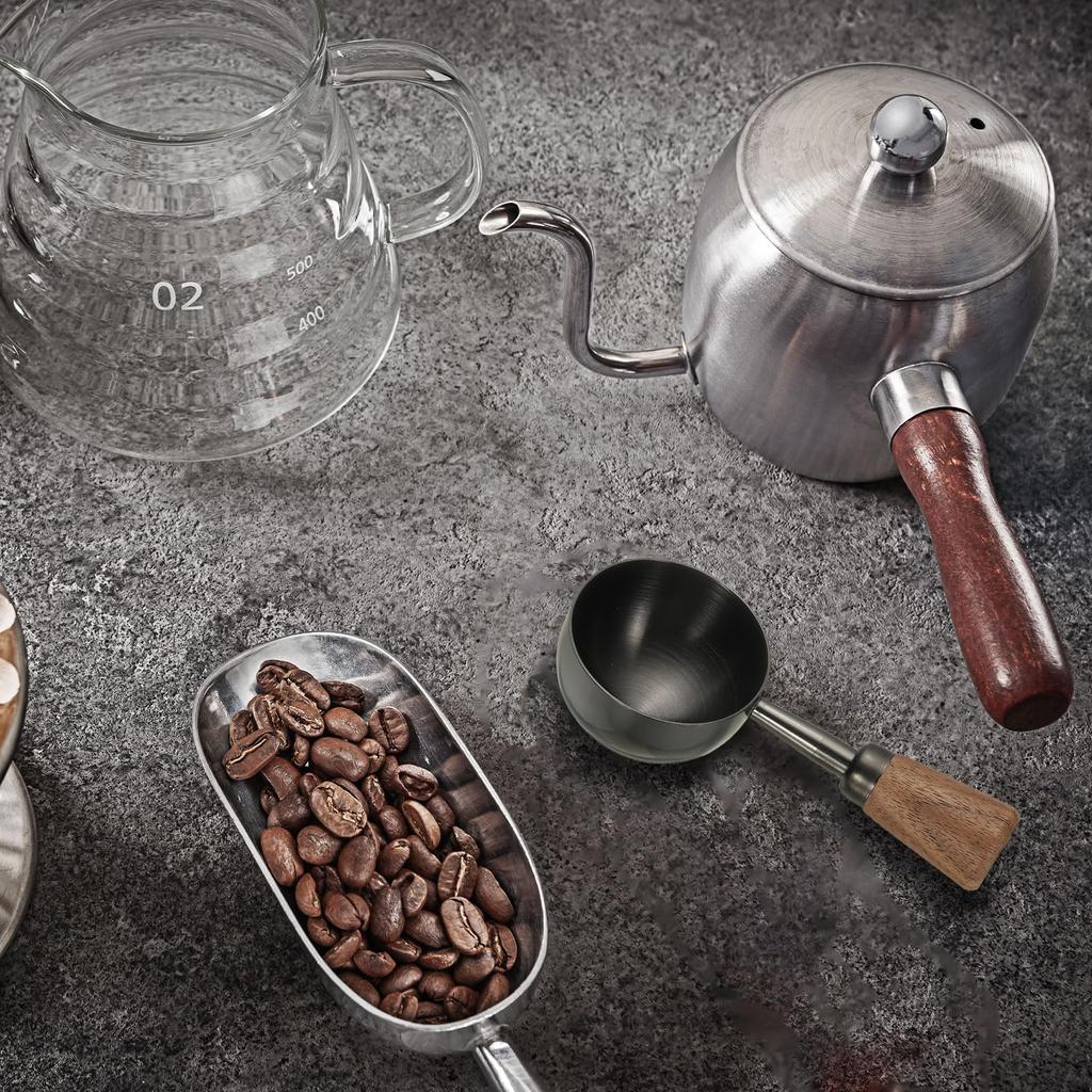 Uxcell Coffee Measuring Spoon, 1.4" X 0.8" 30ml Stainless Steel Coffee Scoop with Wooden Handle for Ground Coffee or Tea, Black