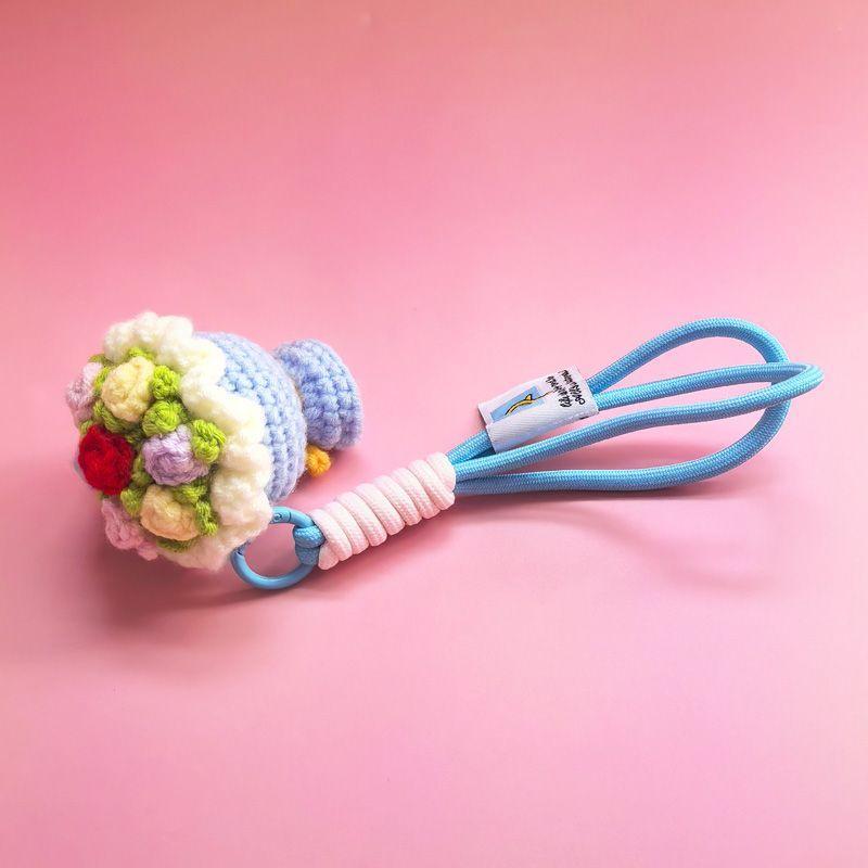 Finished Handmade Crochet Yarn, Woven Flower Bouquet, Keychain, Hand-held Flower Pendant, Rose, Mobile Phone Bag, Hanging Decoration