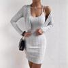 Women's Fashion Spring Fall Solid Color Print Long Sleeve O-Neck High Waist Casual Dresses