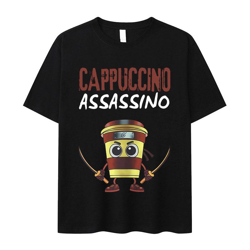 Italian T-shirt Brainrot Interesting Cappuccino Assassin Meme Men Kawaii Women Short-sleeved men summer 100% cotton T-shirt