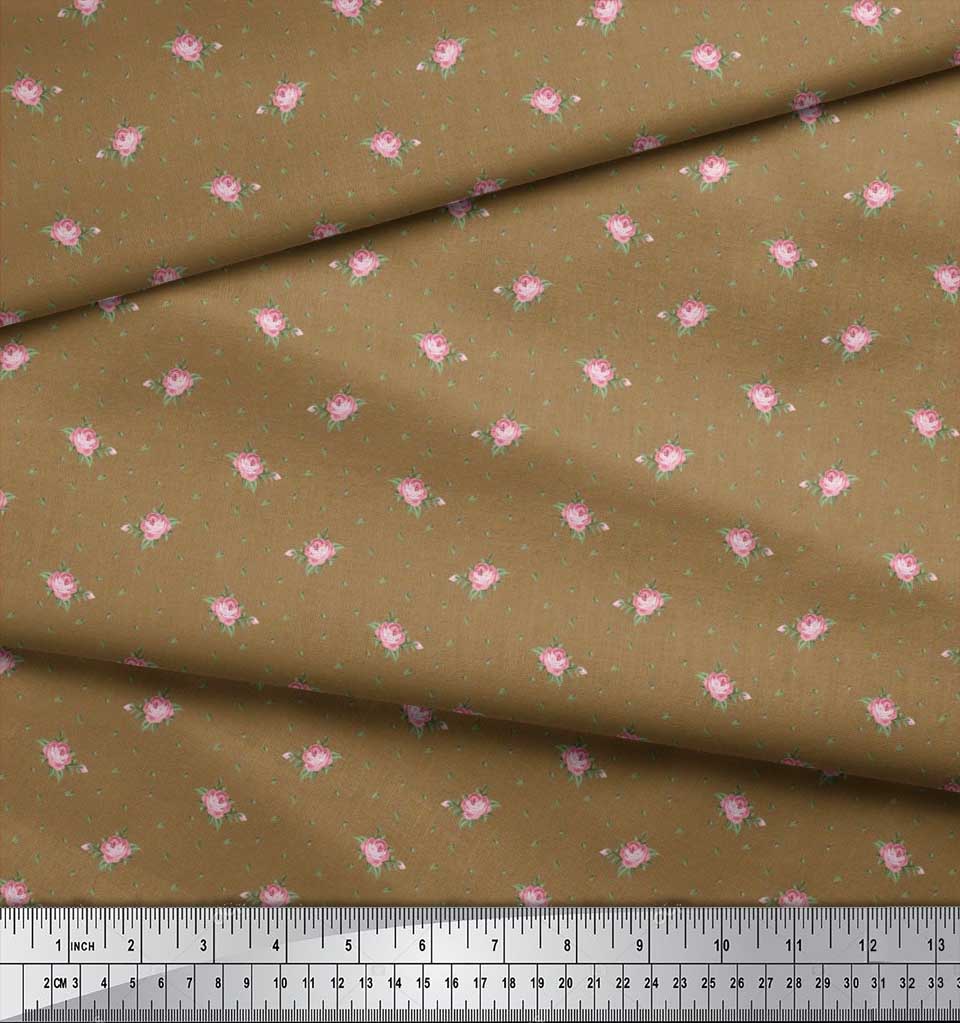 Soimoi Japan Crepe Satin Fabric Leaves & Rose Floral Printed Craft Fabric by the Metre 42 Inch
