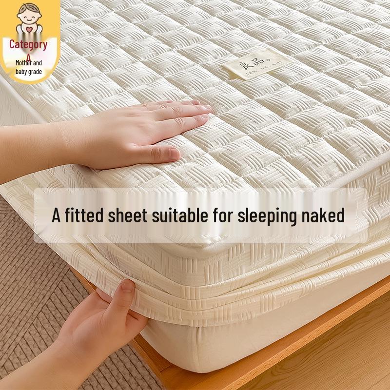 Soybean Fiber Waffle Jacquard Quilted Mattress Protector - Solid Color Bed Cover