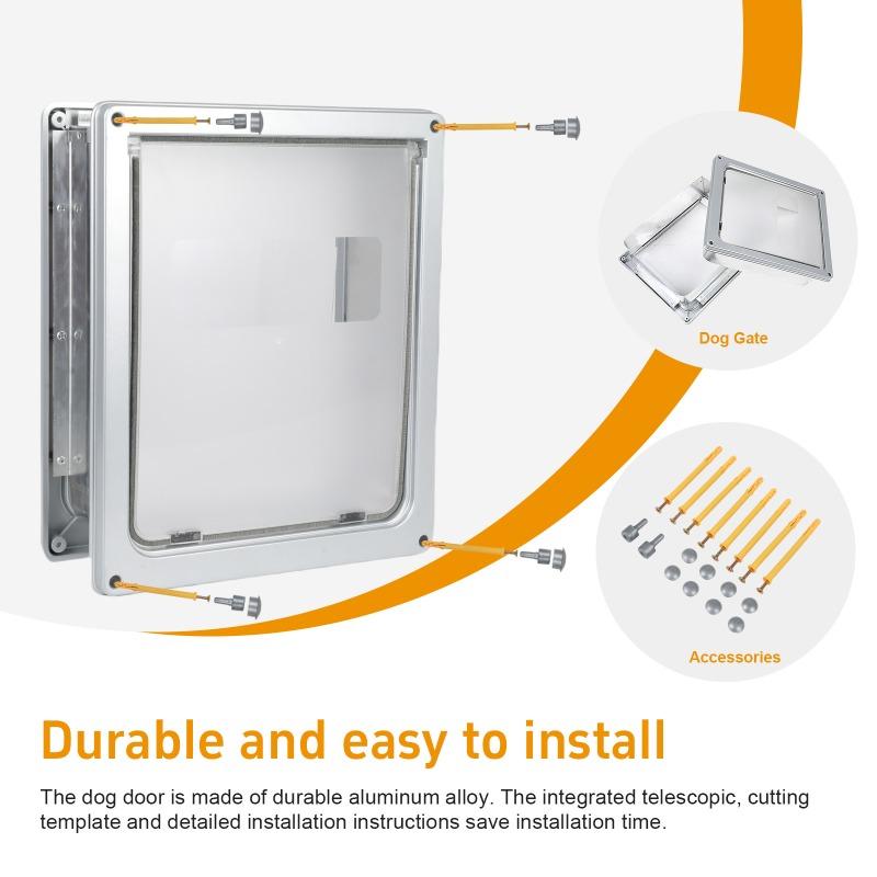 Aluminum Alloy Pet Door Flap Magnetic Suitable Walls Thick 11-22CM Dog Door Free Entry Exit Two Way Cat Doors Safety Double Lid