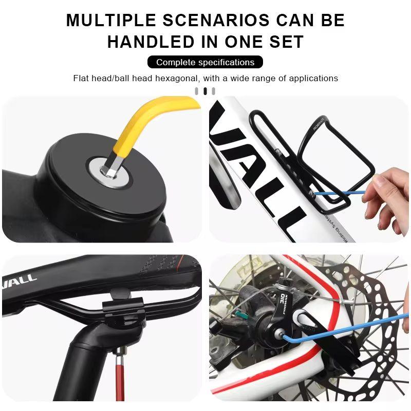 RIDERACE Bicycle Hex Key Set S2 CR-V Steel Service Wrench Colorful Hexagon Spanner Flat Ball Opening MTB Bike Repair Tool Kit