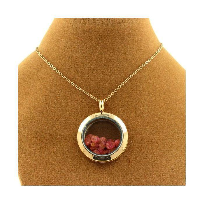 Pierres et Minéraux. Collier Spinelle brut. Modèle Médaillon 30 mm. Couleur Or rose.