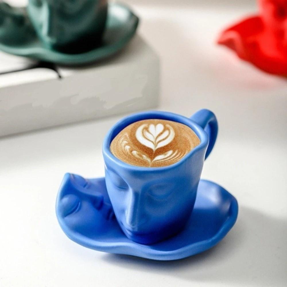 With Tray Artistic Ceramic Mug European Style Tea Cup Decorative Kissing Face Cups  Wedding Gifts