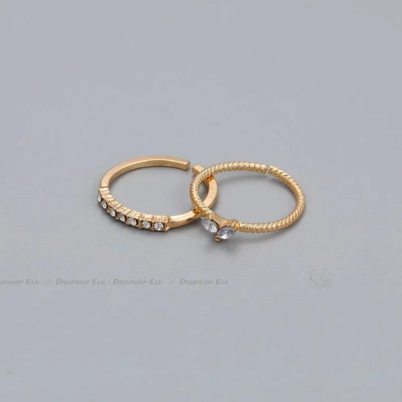 2pcs/set Gold Color Heart Zircon Rings Set for Women Girls Adjustable Minimalism Luxury Twist Ring Fashion Jewelry Wedding Gifts