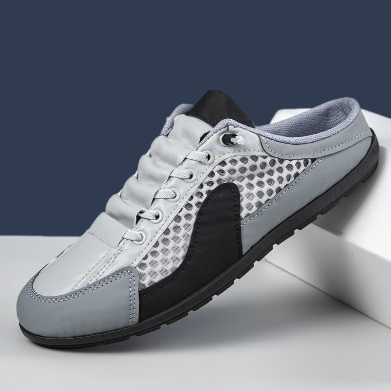 

Мужская обувь большого размера летняя дышащая сетка полушлепанцы на одной педали ленивая обувь трендовая мягкая подошва повседневная обувь 44