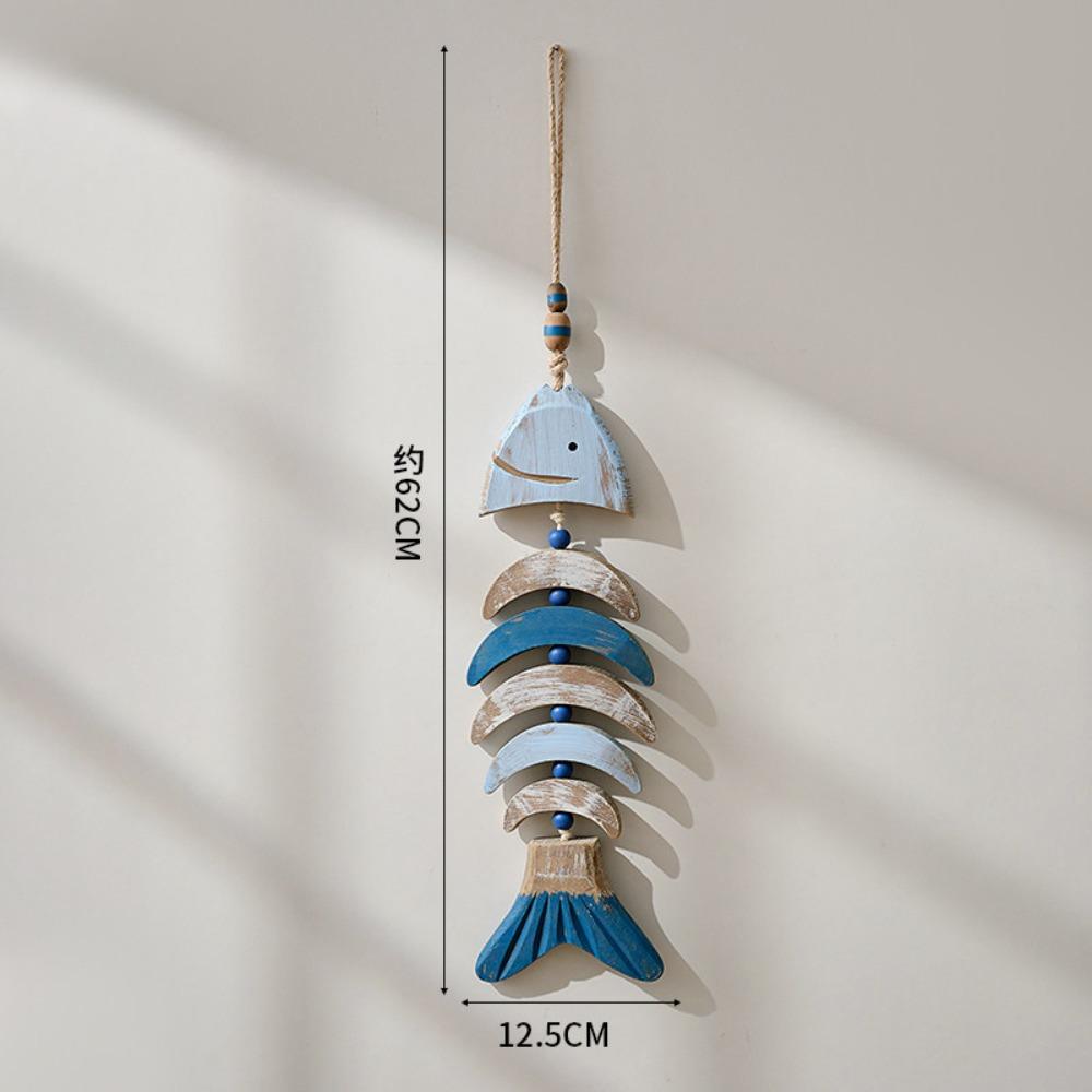 Mediterranean Style Wooden Fish Skewers Fishbone Pendants Creative Fishing Net Ornaments Home Wall Decorations Wall Decorations