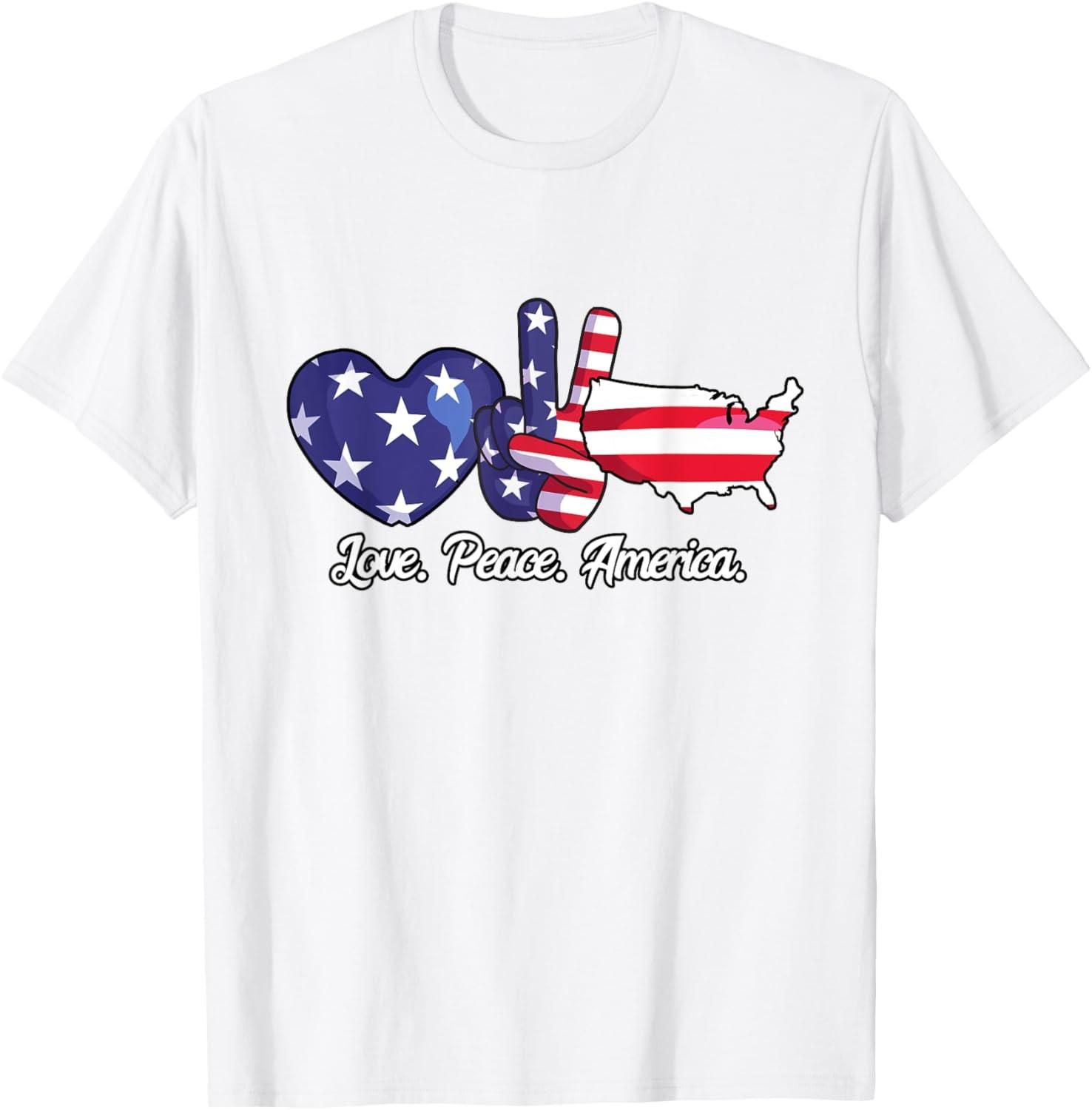 Peace Love America 4th of July Shirt Women American Flag T-Shirt S разноцветный