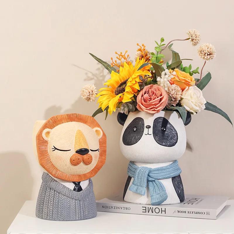 Animal Planter for Succulents Plants, Cute Panda Bear Lion Flower Pot Decorative Garden Figures Home Tabletop Decor 18cm/ 7inch