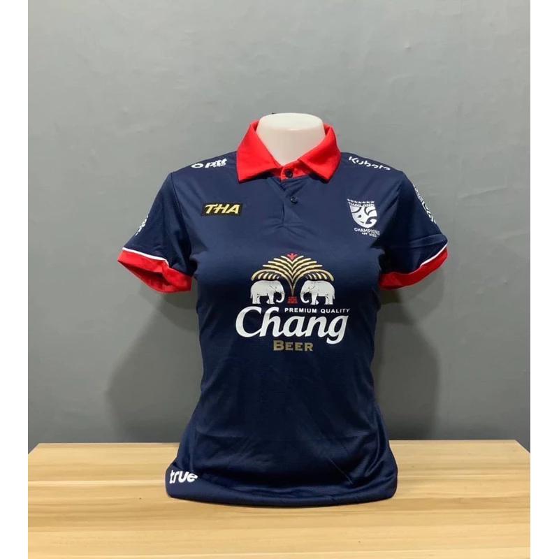 Thailand National Women Football Soccer Training JERSEY CHEER Fan Print Vintage Retro Elephant Quick Dry Polo Shirt Short Sleeve Uniform Sport Outdoor