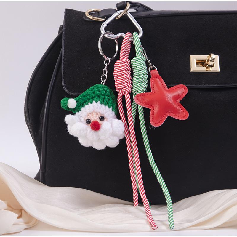 Modischer Weihnachtsbeutel-Anhänger Neuer gestrickter Weihnachtsmann Fünfzackiger Stern Schlüsselanhänger Anhänger Kontrastfarbe Weihnachtsmütze Sockenform Geschenk