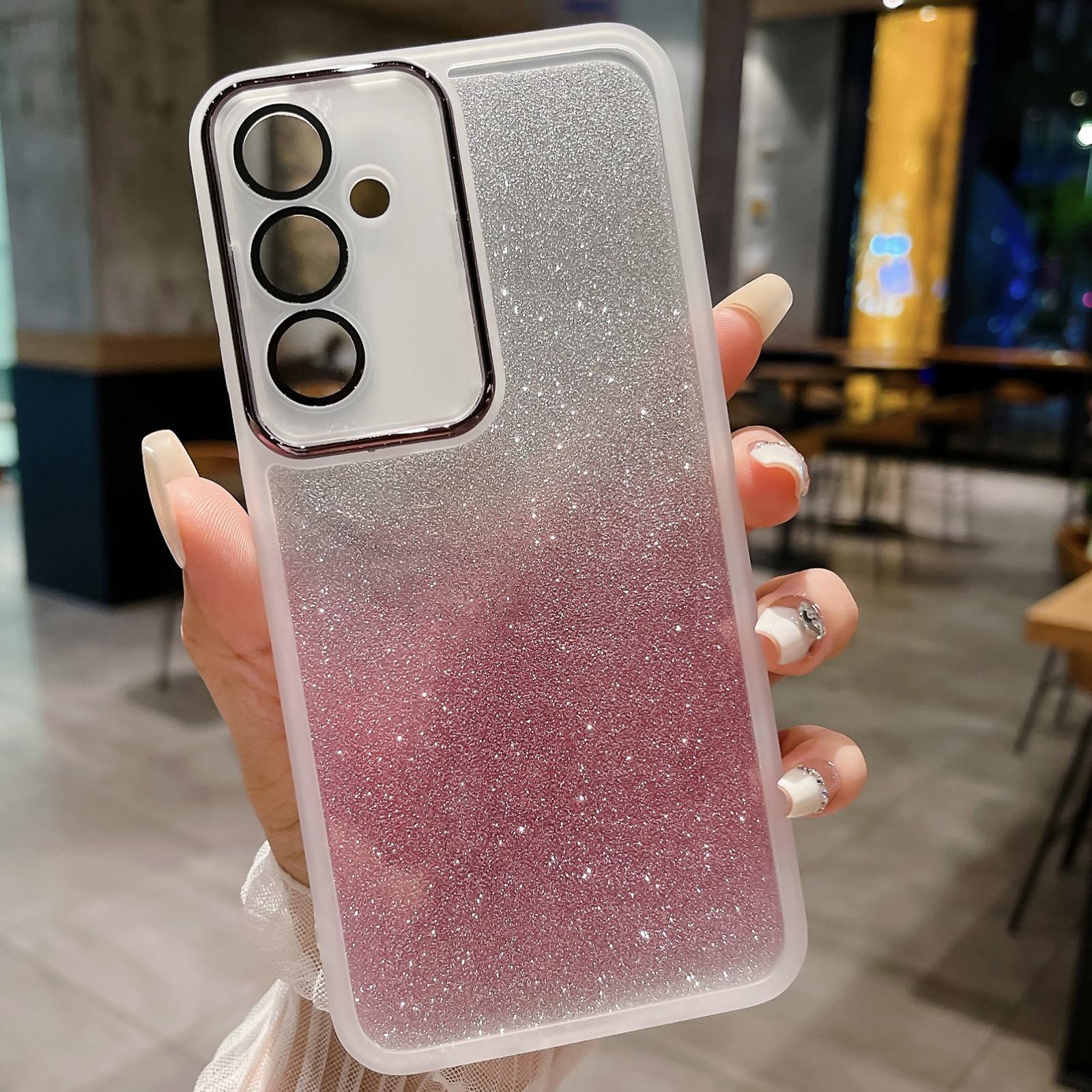 

For Samsung Galaxy A56 5G Case Clear TPU Phone Cover With Camera Lens Protector Glitter Sticker Transparent White