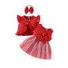 Baby Girl Summer Sleeveless Ruffled Jacket & Bow Mesh Dress with Headband Set