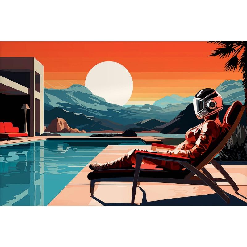 Mid-Century Retro Space S Pool Scene Astronauts Relaxing On Mars Poster Canvas Painting Wall Art Pictures Home Room Decor
