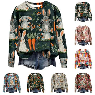 Easter Women Hoodies Spring Autumn 3d Print Rabbit Floral Pattern Sweatshirts Loose Casual Tops Y2k 2024 Streetwear Pullover