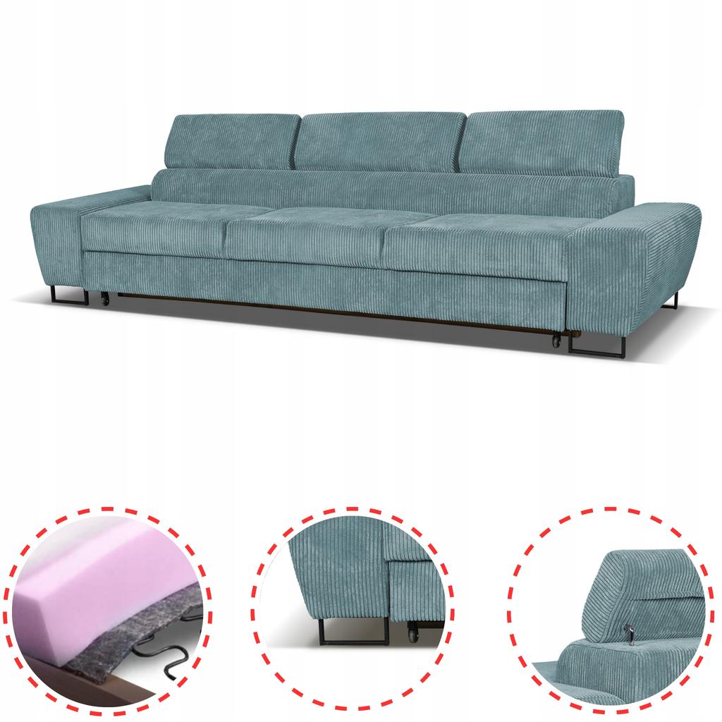 Sofa kanapa 3 os rozkładana z f. spania Savio Family meble j.zielen sztruks